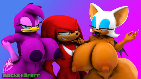 annoyed anthro barely_visible_genitalia barely_visible_vulva big_breasts big_butt breast_size_difference breasts butt butt_size_difference butt_tattoo claws eye_contact eyebrows female furrowed_eyebrows genitals group half-closed_eyes hand_on_hip head_tuft huge_breasts huge_butt lips looking_at_another looking_at_viewer male membrane_(anatomy) membranous_wings narrowed_eyes nude nude_female nude_male raised_eyebrow seductive smug_grin tattoo thick_lips thick_thighs trio tuft vulva wings rocketspuff kabalmystic_(modeler) sega sonic_riders sonic_the_hedgehog_(series) knuckles_the_echidna rouge_the_bat wave_the_swallow avian bat bird echidna hirundinid mammal monotreme oscine passerine swallow_(bird) 16:9 3d_(artwork) 4k absurd_res digital_media_(artwork) hi_res widescreen