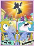 2017 armor blush comic crown equid equine feathered_wings feathers female feral friendship_is_magic group hair hasbro headgear helmet henbe hi_res horn mammal my_little_pony mythological_creature mythological_equine mythology outside pegasus princess_celestia_(mlp) royal_guard_(mlp) seductive wing_boner winged_unicorn wings