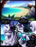 2022 anthro bovid caprine cetacean collaboration comic darkmirage detailed_background english_text female fur glowing glowing_eyes hi_res hybrid kindred_(lol) kyria lamb_(lol) league_of_legends mammal marine meraence page_number riot_games sea sheep solo tencent text water white_body white_fur