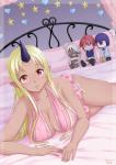 bed big_breasts blush breasts cleavage clothed clothing dark_body dark_skin doll female furniture group heart_symbol horn humanoid_pointy_ears inside monster_girl_(genre) nails not_furry pillow red_eyes star gecotan47 asian_mythology east_asian_mythology japanese_mythology monster_musume mythology doppel_(monster_musume) manako_(monster_musume) tionishia_(monster_musume) zombina_(monster_musume) cyclops demon doppelgänger_(species) humanoid ogre oni undead yokai zombie