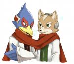 2014 avian bird blush canid canine clothed clothing duo falco_lombardi fox fox_mccloud lilith_(artist) male male/male mammal nintendo scarf smile star_fox