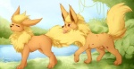 2011 animal_genitalia animal_penis black_nose blackfury blonde_hair bruised canid canine canine_genitalia canine_penis chest_tuft detailed_background dirty duo eeveelution female feral flareon fluffy fur generation_1_pokemon genitals grass hair half-closed_eyes hi_res lake long_ears looking_back male mammal narrowed_eyes nature nintendo nude open_mouth orange_body orange_fur outside penis penis_tip plant pokemon pokemon_(species) quadruped red_eyes scar sheath sky tail tongue tongue_out tree tuft water wood