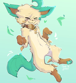 ambiguous_gender blush brown_body brown_fur eyewear fangs feral fur glasses leaf navel paws scarf solo tan_body tan_fur teeth gabileafy nintendo pokemon gabi_(gabileafy) eeveelution generation_4_pokemon leafeon pokemon_(species) hi_res