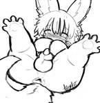 animal_genitalia animal_penis anus balls blush blush_lines canine_genitalia canine_penis feet genitals hair hands_on_mouth long_ears looking_away male pawpads penis rabbit_ears sheath short_hair solo spread_legs spread_toes spreading toes whiskers young true_fossil_soul made_in_abyss nanachi animal_humanoid humanoid lagomorph lagomorph_humanoid mammal mammal_humanoid narehate absurd_res hi_res monochrome