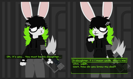 accessory anthro arm_cast blush blush_lines clothing female green_hair hair hair_accessory hairpin hoodie simple_background solo tail tail_motion tailwag text topwear dog_brained fallout microsoft eddy_(dog_brained) lagomorph leporid mammal rabbit digital_media_(artwork) english_text hi_res