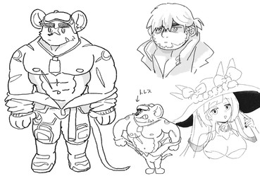 anthro clothed clothing eyewear goggles kemono male muscular muscular_male navel nipples simple_background standing text white_background och5 anothereidos_of_dragon_vein_r human mammal mouse murid murine rodent 2025 hi_res japanese_text monochrome