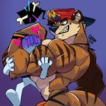 abs anthro biceps bulge clothing duo ear_piercing flexing flexing_bicep jockstrap male muscular muscular_anthro muscular_male pecs piercing strangling underwear vein veiny_muscles cationalfa kyo_(kiasano) humanoid mammal mustelid otter 1:1 hi_res