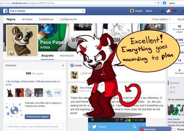anthro black_nose browser clothed clothing facebook_logo featureless_crotch fur glistening glistening_eyes head_tuft male male_anthro navel open_clothing open_mouth open_topwear red_body red_clothing red_fur red_topwear solo speech_bubble standing text topwear tuft website white_body white_fur young young_anthro young_male pandapaco facebook parinton bear giant_panda imp mammal 2014 english_text hi_res url