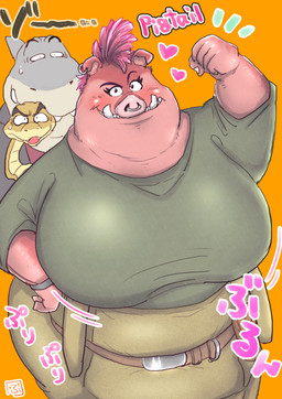 5_fingers anthro belt belt_buckle big_breasts big_nose biped black_eyebrows black_eyes blush bodily_fluids bottomwear bracelet breasts brown_belt buckle clothed clothed_anthro clothed_female clothed_male clothing colored_fingernails colored_nails constricted_pupils curved_eyebrows ear_piercing ear_ring eyebrows eyelashes facial_piercing female female_focus feral fin fingernails fingers fist floppy_ears flying_sweatdrops folded_ears fully_clothed fully_clothed_anthro fully_clothed_female fur fur_tuft glistening glistening_arms glistening_body glistening_face glistening_fur glistening_hands glistening_nose green_bottomwear green_clothing green_pants green_shirt green_t-shirt green_topwear grey_body grin grinning_at_viewer group hair heart_symbol hearts_around_head huge_breasts humanoid_hands iris jewelry light_body light_fur light_hair looking_at_another looking_at_viewer male mohawk monotone_background multicolored_body nails nose_piercing nose_ring open_mouth orange_background overweight overweight_anthro overweight_female pants piercing pink_blush pink_body pink_ears pink_fur pink_hair pink_heart pink_inner_ear pink_nose pink_text pupils raised_eyebrow ring_piercing shirt shocked short_hair simple_background small_pupils smile smiling_at_viewer solo_focus standing sweat sweatdrop t-shirt tan_body teeth text thick_eyebrows topwear trio tuft tusks two_tone_body white_fingernails white_nails white_pupils white_sclera hebokun dreamworks the_bad_guys mr._shark_(the_bad_guys) mr._snake_(the_bad_guys) pigtail_(the_bad_guys) aquatic fish mammal reptile scalie shark snake suid suine sus_(pig) wild_boar 2025 character_name digital_drawing_(artwork) digital_media_(artwork) english_text japanese_text translation_request
