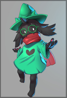 anthro blush clothing eyewear floppy_ears fur glasses hat headgear headwear male scarf simple_background solo raruru deltarune undertale_(series) ralsei bovid caprine darkner goat mammal 2018 absurd_res alternate_version_at_source hi_res