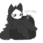 4_fingers anthro black_body black_fur chair fingers fur furniture looking_at_viewer male name_tag pawpads paws simple_background sitting snap snapping_fingers solo text white_background chano changed_(video_game) the_wolf_king_(changed) canid canine canis dark_latex mammal wolf 1:1