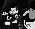 male zzxsgdsb creepypasta disney friday_night_funkin' suicide_mouse_(creepypasta) wednesday's_infidelity_(fnf_mod) boyfriend_(fnf) mickey_mouse suicide_mouse_(character) mammal mouse murid murine rodent 6:5 hi_res monochrome