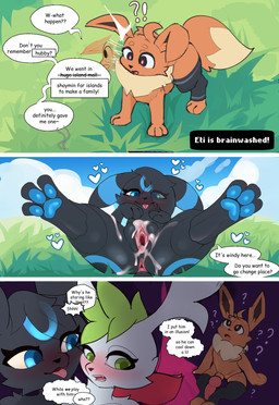 after_sex animal_genitalia animal_penis anus bodily_fluids brainwashing cum cum_drip cum_in_vagina cum_inside dripping duo female feral genital_fluids genitals grass illusion larger_female looking_at_another lying lying_on_ground male male/female meadow mind_control nature on_back on_ground penis plant size_difference small_top_big_bottom smaller_male smile surprised text vulva utopianvee nintendo pokemon eti_(utopianvee) syna_the_umbreon eevee eeveelution generation_1_pokemon generation_2_pokemon generation_4_pokemon legendary_pokemon pokemon_(species) shaymin shiny_pokemon sky_forme_shaymin umbreon absurd_res comic english_text hi_res