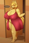 4_toes 5_fingers anthro bedroom_eyes belly big_breasts biped blonde_hair blush breasts camel_toe cleavage clothed clothing curvy_figure cute_fangs dialogue dipstick_tail door doorway exposure_variation eyebrow_through_hair eyebrows fangs feet female fingers front_view glistening glistening_body glistening_breasts glistening_hair hair heart_eyes heart_symbol huge_breasts huge_hips huge_thighs inner_ear_fluff inside looking_at_viewer markings mature_anthro mature_female multi_tail multicolored_hair narrowed_eyes navel nightgown nipple_outline one_eye_obstructed open_mouth orange_eyes overweight overweight_anthro overweight_female panties pink_clothing pubes purple_clothing purple_panties purple_underwear red_eyes seductive shadow skimpy solo speech_bubble standing tail tail_markings talking_to_viewer teeth text thick_thighs tired toes translucent translucent_hair tuft two_tone_hair underwear voluptuous wall_(structure) wide_hips yellow_body johnmarten nintendo pokemon fan_character kurata_(void_dew) canid canine generation_1_pokemon mammal ninetales pokemon_(species) 2:3 absurd_res cel_shading digital_media_(artwork) english_text full-length_portrait hi_res portrait shaded warm_colors