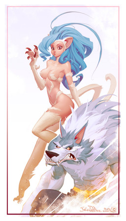 abs angry anthro blue_hair bottomwear breasts claws clenched_teeth clothing duo female fur grey_body grey_fur hair looking_at_viewer male muscular muscular_male pants simple_background tail teeth white_background john_polidora capcom darkstalkers felicia_(darkstalkers) jon_talbain animal_humanoid canid canine canis cat_humanoid felid felid_humanoid feline feline_humanoid humanoid mammal mammal_humanoid wolf 2013 digital_media_(artwork) hi_res