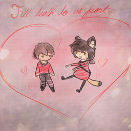 anthro caption clothing crayon cursive duo female fur fur_markings heart_symbol human_on_anthro interspecies male male/female markings red_clothing red_shirt red_topwear shirt text topwear uniform milnegake_cherret sodapop_sprays star_trek star_trek_the_original_series m'rall_bayleaf_(milnegake_cherret) caitian cheetah felid feline human humanoid mammal 1:1 hi_res