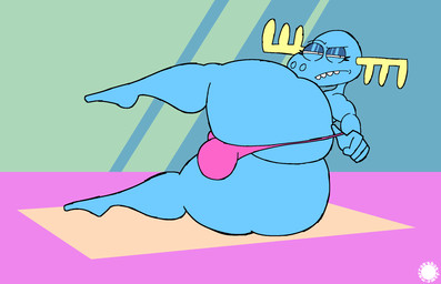 4_fingers anthro antlers big_butt biped blue_body blue_fur bulge butt clothing curvy_figure detailed_bulge eyelashes femboy fingers fur horn logo looking_at_viewer male male_anthro narrowed_eyes pulling_thong solo text thick_thighs thong underwear wide_hips thatdawgmurray happy_tree_friends lumpy_(htf) deer mammal moose new_world_deer aliasing artist_logo artist_name digital_media_(artwork) hi_res signature