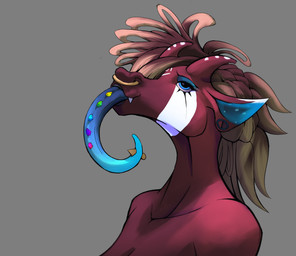 anthro blue_tongue furgonomic_piercing furgonomics hair horn long_hair long_tongue ossicone piercing prehensile_tongue tongue tongue_out tongue_piercing carrioncat giraffid mammal okapi hi_res