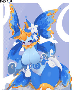 accessory anthro bedroom_eyes big_breasts biped blue_body blue_eyes blush breasts closed_smile curvy_figure eyebrows eyelashes featureless_breasts featureless_crotch female female_anthro flower front_view hourglass_figure leaning leaning_forward looking_at_viewer markings mouth_closed multicolored_body narrowed_eyes nude nude_female plant pseudo_clothing pseudo_hair seductive simple_background smile solo text thick_thighs two_tone_body water wide_hips enexofme ponos_corp. the_battle_cats mizunade alien elemental_creature water_creature 2025 absurd_res artist_name colored dated detailed digital_drawing_(artwork) digital_media_(artwork) hi_res shaded