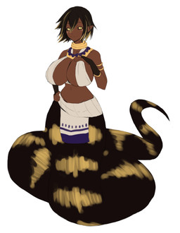 apode big_breasts black_body black_hair black_scales black_sclera blonde_highlights breasts dark_body dark_skin female gold_(metal) gold_jewelry gold_necklace hair hand_on_own_breast highlights_(coloring) humanoid_pointy_ears jewelry legless multicolored_hair navel necklace pointy_ears scales serpentine short_hair simple_background smile solo split_form two_tone_hair white_background yellow_body yellow_eyes yellow_scales rofortyseven draconcopode humanoid lamia reptile scalie snake 2019 digital_media_(artwork) full-length_portrait hi_res portrait
