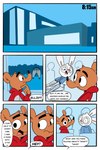 anthro brown_body brown_fur dialogue duo fur male text white_body white_fur trashtoonz ambiguous_species lagomorph leporid mammal rabbit absurd_res comic english_text hi_res tagme