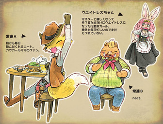 5_fingers alcohol alternative_fashion anthro beer beverage biped blush boots bottomwear breasts cleavage clothed clothing cowboy cowboy_boots cutlery denim denim_bottomwear denim_clothing dress female fingers food footwear fork glass goth gothic_lolita gun hair happy j-fashion jeans kemono kitchen_utensils lolita_(fashion) long_hair male narrow_hips open_mouth pants pink_hair ranged_weapon scared shoes sitting smile solo text thick_calves thick_leg thick_thighs thin_calves thin_legs thin_thighs tools weapon western wild_west utsuki_maito canid canine fox lagomorph leporid mammal rabbit suid suine sus_(pig) wild_boar japanese_text translation_request