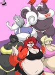 anthro breasts cheerleader_outfit cleavage clothed clothing female group hair overweight chrisandcompany beth_(lordstormcaller) britney_(lordstormcaller) haley_(lordstormcaller) roxanne_(lordstormcaller) valerie_(lordstormcaller) canid canine canis coyote domestic_cat felid feline felis fox mammal mephitid rodent sciurid skunk tree_squirrel absurd_res hi_res