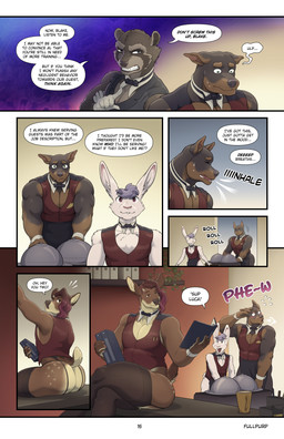 anthro apron bodily_fluids book bow_tie brown_body butt clothing crossed_legs cuffs_(clothing) dialogue fur group hair legwear male muscular muscular_anthro muscular_male nervous relieved sitting speech_bubble stockings surprised sweat text topwear vest white_body white_fur thepurp blake_harper_(thepurp) finn_(thepurp) hudson_(thepurp) luca_(thepurp) canid canine canis cervine deer dobermann domestic_dog lagomorph leporid mammal pinscher procyonid rabbit raccoon sika_deer absurd_res comic english_text hi_res letterbox