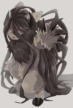 2_horns 2_toes 4_claws anthro black_hair chest_tuft claws eye_symbol feet finger_claws fluffy fluffy_arms fluffy_chest fur grey_body grey_fur hair hooves horn kemono long_hair male one_fang open_mouth red_eyes red_mouth single_tooth solo toes tuft liquidmz danganronpa danganronpa_2 spike_chunsoft izuru_kamukura 2018 digital_media_(artwork) digital_painting_(artwork) hi_res lineless painting_(artwork) shaded