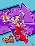 breasts clothing ear_piercing ear_ring female footwear hair humanoid_pointy_ears piercing pointy_ears ponytail purple_hair ring_piercing shoes smile solo tan_body tan_skin rotzedust shantae_(series) sonic_battle wayforward shantae genie humanoid 2024 absurd_res hi_res signature