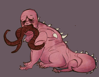 5_limbs ambiguous_gender bald black_eyes feet feral flesh grey_background looking_at_viewer not_furry pink_body simple_background solo spikes spikes_(anatomy) tail tentacle_mouth tentacles nuclearconsole fallout microsoft centaur_(fallout) flesh_creature monster english_description