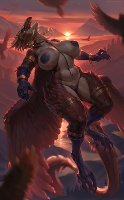 anthro areola beak big_breasts breasts feathered_wings feathers female genitals nipples nude solo thick_thighs vulva wings silgiriya_mantsugosi ambient_among_us among_us capcom innersloth warhammer_(franchise) fe'ra avian chaos_daemon daemon_of_tzeentch lord_of_change absurd_res hi_res
