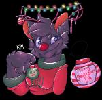2018 alpha_channel anthony_(dagility) anthro blue_eyes breasts candy candy_cane christmas_lights clothed clothing deer dessert digital_media_(artwork) english_text female food fully_clothed fur mammal pourprepi smile solo standing text
