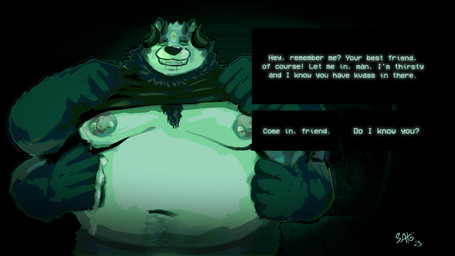 3_eyes 4_arms 4_horns anthro areola barbell_piercing belly big_belly big_nipples body_hair clothed clothing eyes_closed fangs front_view fur hair happy_trail horn looking_at_viewer male moobs multi_arm multi_eye multi_horn multi_limb navel nipple_dip nipple_piercing nipples obese obese_male overweight overweight_anthro overweight_male piercing raised_clothing raised_shirt raised_topwear shirt smile smirk solo speech_bubble teeth text topwear sato_leone no_i'm_not_a_human caius_(sato_leone) canid canine canis demon hybrid mammal wolf 16:9 digital_media_(artwork) english_text hi_res meme widescreen