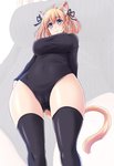 blonde_hair blue_eyes breasts clothing female hair legwear leotard low-angle_view solo thigh_highs tight_clothing tonpuu animal_humanoid cat_humanoid felid felid_humanoid feline feline_humanoid humanoid mammal mammal_humanoid 2020