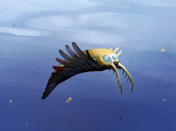 3_eyes ambiguous_feral ambiguous_gender blue_eyes exoskeleton feral multi_eye multicolored_body multicolored_exoskeleton outside red_body red_exoskeleton sea side_view solo swimming underwater water white_body white_exoskeleton yellow_body yellow_exoskeleton combos-n-doodles aquatic arthropod hurdiid mosura prehistoric_species radiodont 2025 hi_res
