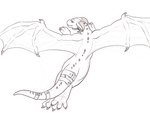 black_claws black_horn claws ear_piercing ear_ring feet female feral flying hindpaw horn paws piercing ring_piercing solo tail wings synx_ryugami mythology necrodrone_(character) dragon mythological_creature mythological_scalie scalie 4:3 graphite_(artwork) monochrome traditional_media_(artwork)