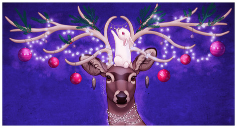 border brown_body brown_fur decoration duo feral fur lights purple_background simple_background white_body white_border white_fur kippycube deer lagomorph leporid mammal rabbit 2013
