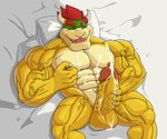 2_horns abs anthro balls bed big_muscles bodily_fluids cum cum_on_face cum_on_own_face cum_on_self ejaculation erection eyes_closed furniture genital_fluids genitals hair horn humanoid_genitalia humanoid_penis lying male masturbation muscular muscular_anthro muscular_male navel nipple_fetish nipple_pinch nipple_play nipples nude on_back on_bed open_mouth open_smile pecs penile penile_masturbation penis pillow pinch quads smile solo vein veiny_muscles veiny_penis nanbuskhan mario_bros nintendo bowser koopa scalie 2019 hi_res