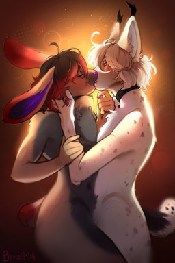 5_fingers anthro bangs black_body black_collar black_fur black_hair chest_tuft collar collar_only duo eyes_closed fingers french_kissing fur hair hand_on_face holding_arm holding_face kissing looking_at_another male markings medium_hair multicolored_body multicolored_fur multicolored_hair nude open_mouth pink_tongue purple_nose red_hair short_hair short_tail simple_background spots spotted_body spotted_fur spotted_markings tail tan_body tan_fur tongue tongue_out tuft two_tone_hair yellow_eyes benzimit felid feline lagomorph leporid lynx mammal rabbit 2026 colored colored_sketch digital_drawing_(artwork) digital_media_(artwork) hi_res shaded sketch