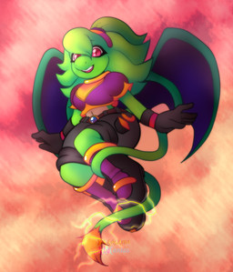 abstract_background accessory anthro bangs belt belt_buckle black_clothing black_gloves black_handwear boots bottomwear bracelet buckle cargo_shorts clothing curtsey dragon_wings electric_tail electricity electricity_manipulation elemental_manipulation feathered_tail feathers female flying footwear gloves green_body hair hands_to_side handwear headband jewelry lime_green long_tail looking_at_viewer looking_down looking_down_at_viewer magenta_eyes midriff multicolored_body ponytail prehensile_tail puffy_shirt shirt shoes short_hair shorts smile snout solo spread_wings tail tied_hair topwear two_tone_body wings idolaelyartist mythology tumblr arrow_(spdy4) arrow_the_dragon arrow_xiang_long couatl dragon eastern_dragon feathered_scalie feathered_snake hybrid mythological_creature mythological_scalie reptile scalie snake 2021 digital_media_(artwork) hi_res signature watermark