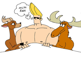 after_sex anthro antlers bedroom_eyes blonde_hair breasts brown_body brown_fur eyelashes eyewear featureless_breasts female female_anthro floating_eyebrows fur group group_sex hair hoof_hands hooves horn human_on_anthro inner_monologue interspecies long_eyelashes male male/female mismatched_sexual_dimorphism muscular narrowed_eyes nipples nude nude_anthro nude_female seductive sex simple_background sunglasses tan_antlers tear_trough text thinking thought_bubble threesome trio under_covers white_background itz_not_v cartoon_network johnny_bravo_(series) becky_(johnny_bravo) carol_the_antelope johnny_bravo antelope bovid deer human mammal moose new_world_deer digital_drawing_(artwork) digital_media_(artwork) english_text hi_res