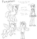 ?_face feathered_wings feathers female feral horn solo text wings buttercup_saiyan 4chan hasbro my_little_pony mythology anon equid equine human mammal mythological_creature mythological_equine winged_unicorn absurd_res english_text hi_res model_sheet monochrome