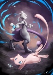 anthro duo feral flying legendary_duo magic male mew_duo outside standing tail rotarr nintendo pokemon generation_1_pokemon legendary_pokemon mew_(pokemon) mewtwo pokemon_(species)