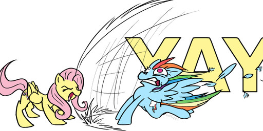 blue_body blue_feathers blue_fur cheering conicel cutie_mark duo eyes_closed feathered_wings feathers female feral fur hair holding_on multicolored_hair pink_hair quadruped rainbow_hair red_eyes screaming shockwave simple_background tail teeth text tongue toony wind wings yellow_body yellow_feathers unknown_artist friendship_is_magic hasbro my_little_pony mythology fluttershy_(mlp) rainbow_dash_(mlp) equid equine mammal mythological_creature mythological_equine pegasus english_text
