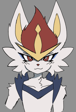 ambiguous_gender anthro big_ears blue_body blue_fur blush blush_lines cheek_tuft eyeshadow facial_tuft front_view fur hair looking_at_viewer makeup multicolored_body multicolored_fur narrowed_eyes pseudo_clothing red_body red_eyes red_fur red_hair red_nose smile solo tuft white_body white_fur mun_rue nintendo pokemon cinderace generation_8_pokemon pokemon_(species) 2026 bust_portrait digital_drawing_(artwork) digital_media_(artwork) hi_res portrait