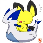 ambiguous_gender duo eyes_closed feral sleeping tail toy topaz_(artist) nintendo pokemon avian generation_2_pokemon legendary_pokemon lugia mammal pichu pokemon_(species) rodent 1:1 low_res