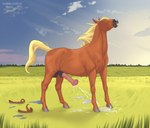 after_transformation animal_genitalia animal_penis balls bodily_fluids clothing cum ejaculation equine_genitalia equine_penis feral genital_fluids genitals hair hands-free male outside penis solo standing torn_clothing transformation superlavplov equid equine horse mammal sequence