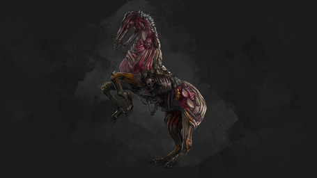 body_horror bone exposed_bone exposed_flesh feral gore on_hind_legs skeleton solo keltsat samosbor equid equine horse mammal monster 2019 digital_media_(artwork)
