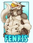 belly bodily_fluids cheese claws dairy_products eating food food_in_mouth forked_tongue looking_aside low-angle_view male neck_tuft open_mouth open_smile overweight overweight_male saliva smile solo tongue tuft ifus sergal 2025